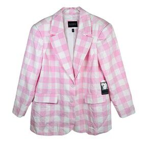 Eloquii Size 18 Checkered Blazer Pink White Office